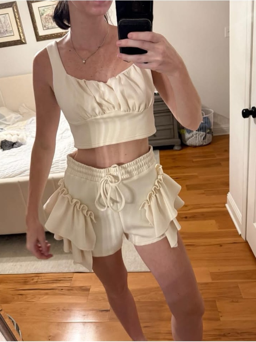 Privvy Soft Cream Lounge Set - Tank & Shorts